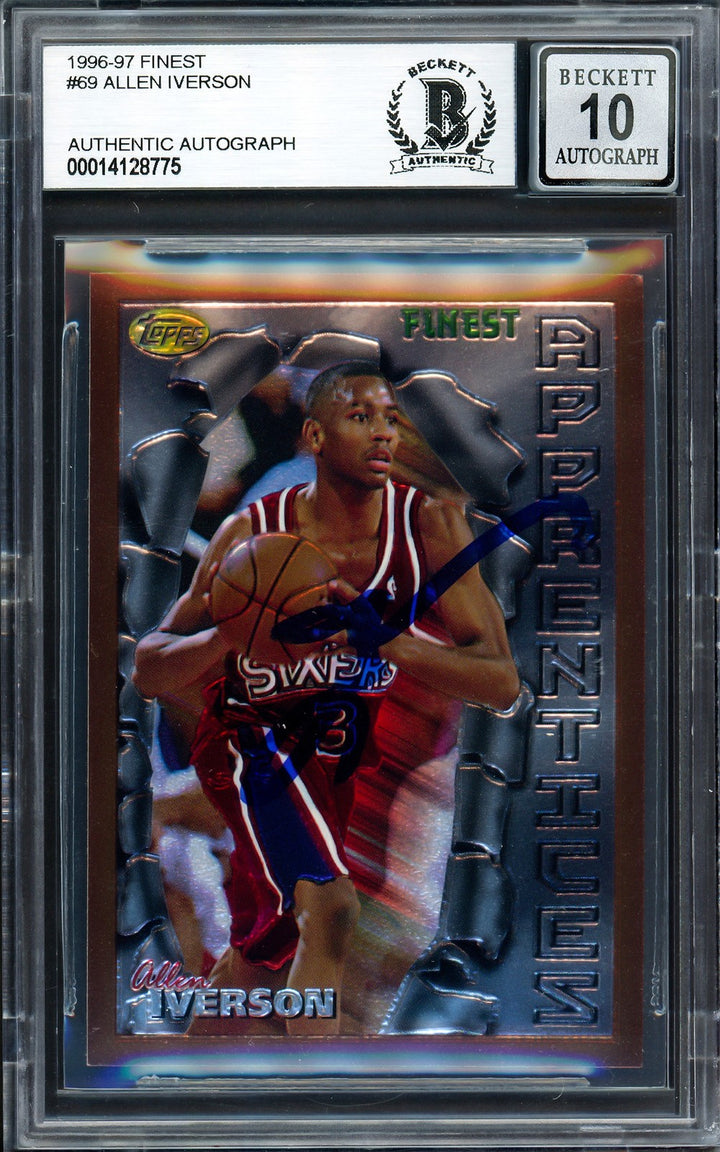 Allen Iverson Signed 1996-97 Topps Finest RC #69 Philadelphia 76ers Auto 10