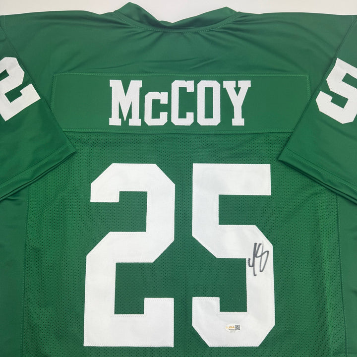 Autographed/Signed LeSean McCoy Philadelphia Kelly Green Football Jersey JSA COA