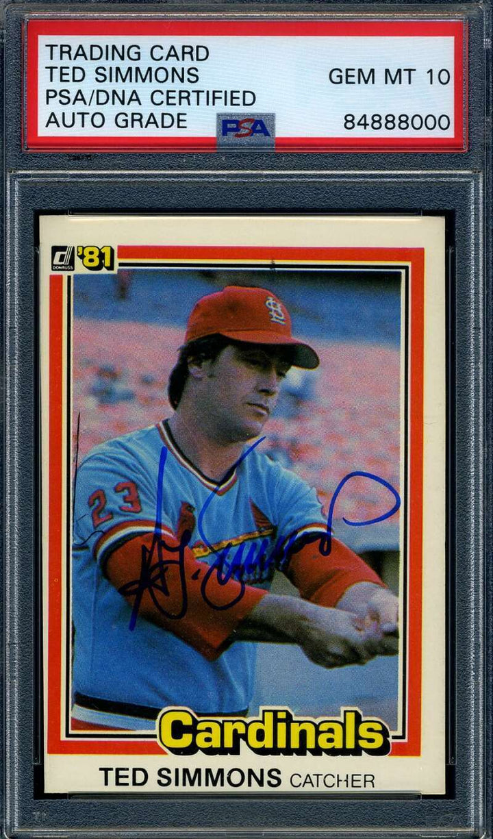 Ted Simmons Gem Mint 10 PSA DNA Signed 1981 Donruss Autograph