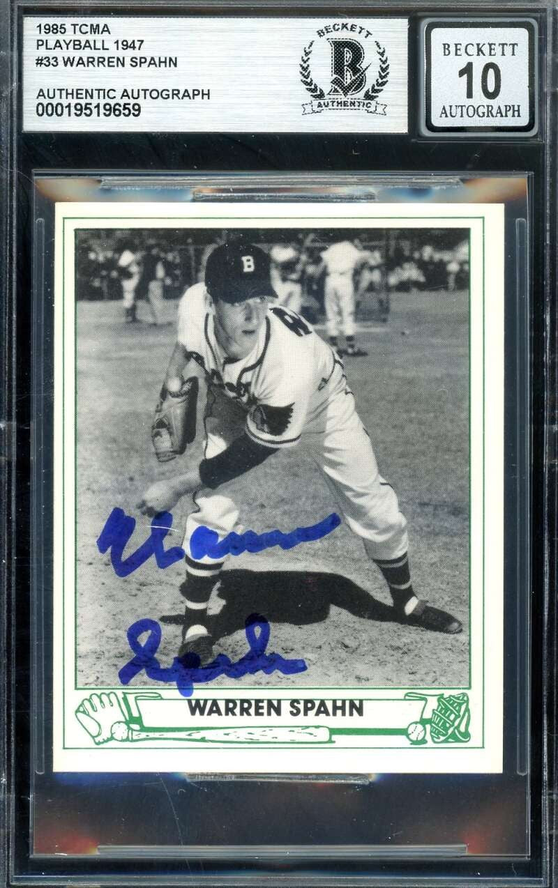 Warren Spahn Gem Mint 10 Beckett BAS Signed 1985 TCMA 1947 Play Ball Autograph