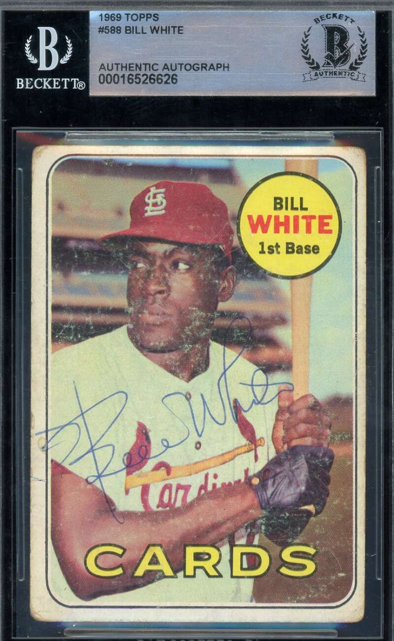 Bill White Beckett BAS Signed 1969 Topps Autograph