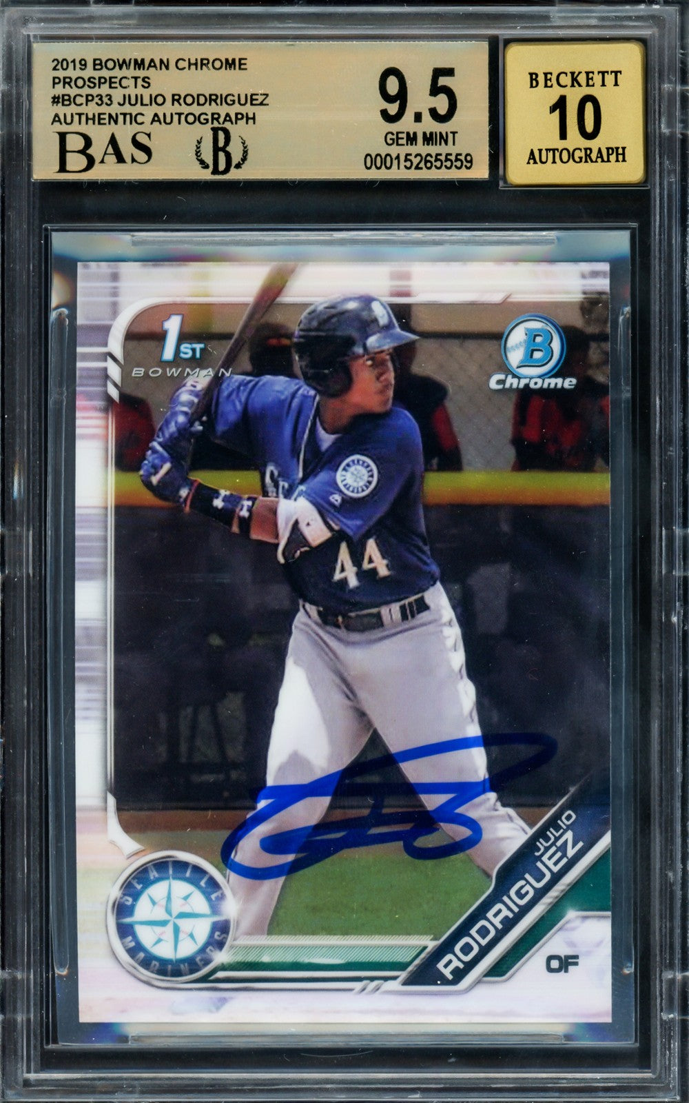 Julio Rodriguez Signed 2019 Bowman Chrome Prospects 1st Bowman RC #BCP33