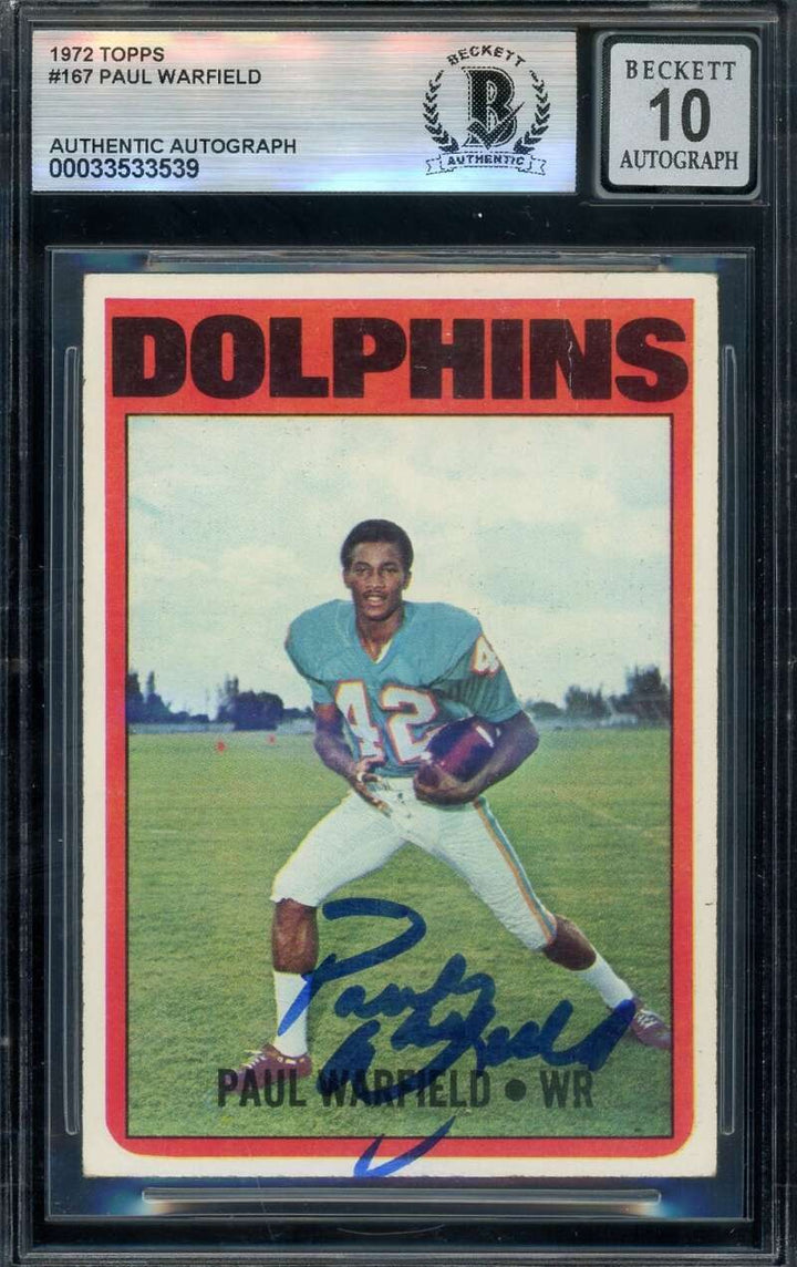 Paul Warfield Gem Mint 10 Beckett BAS Signed 1972 Topps Autograph