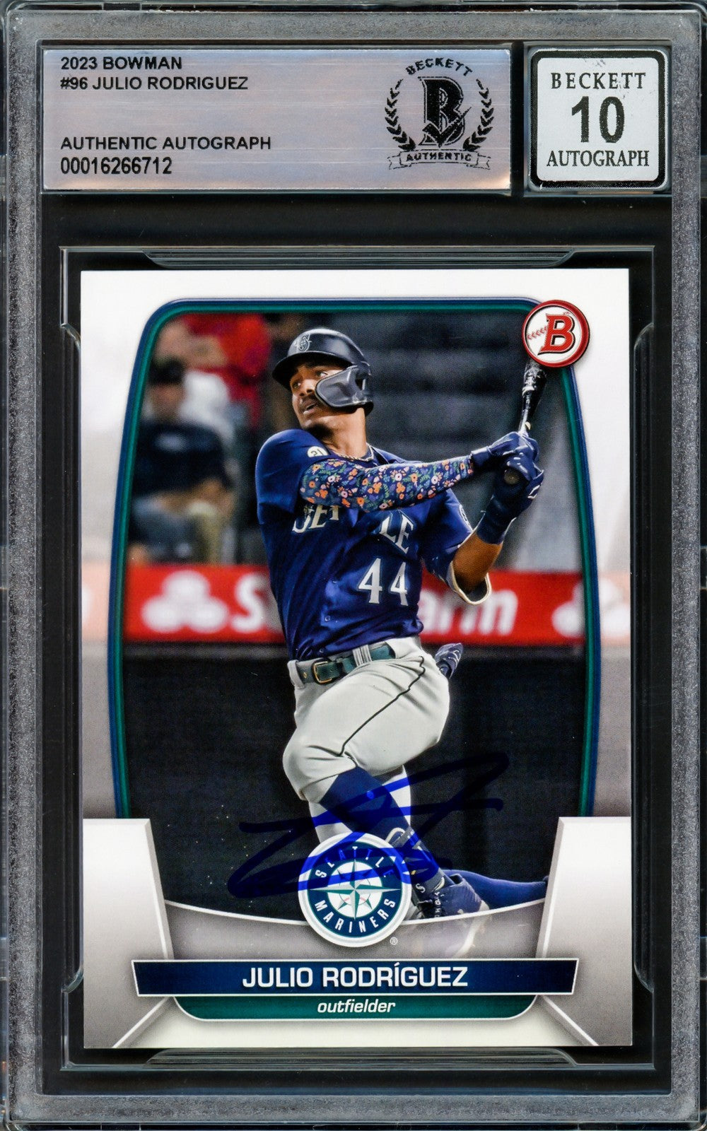Julio Rodriguez Signed 2023 Bowman Card 96 Seattle Mariners Auto GM 10 Beckett
