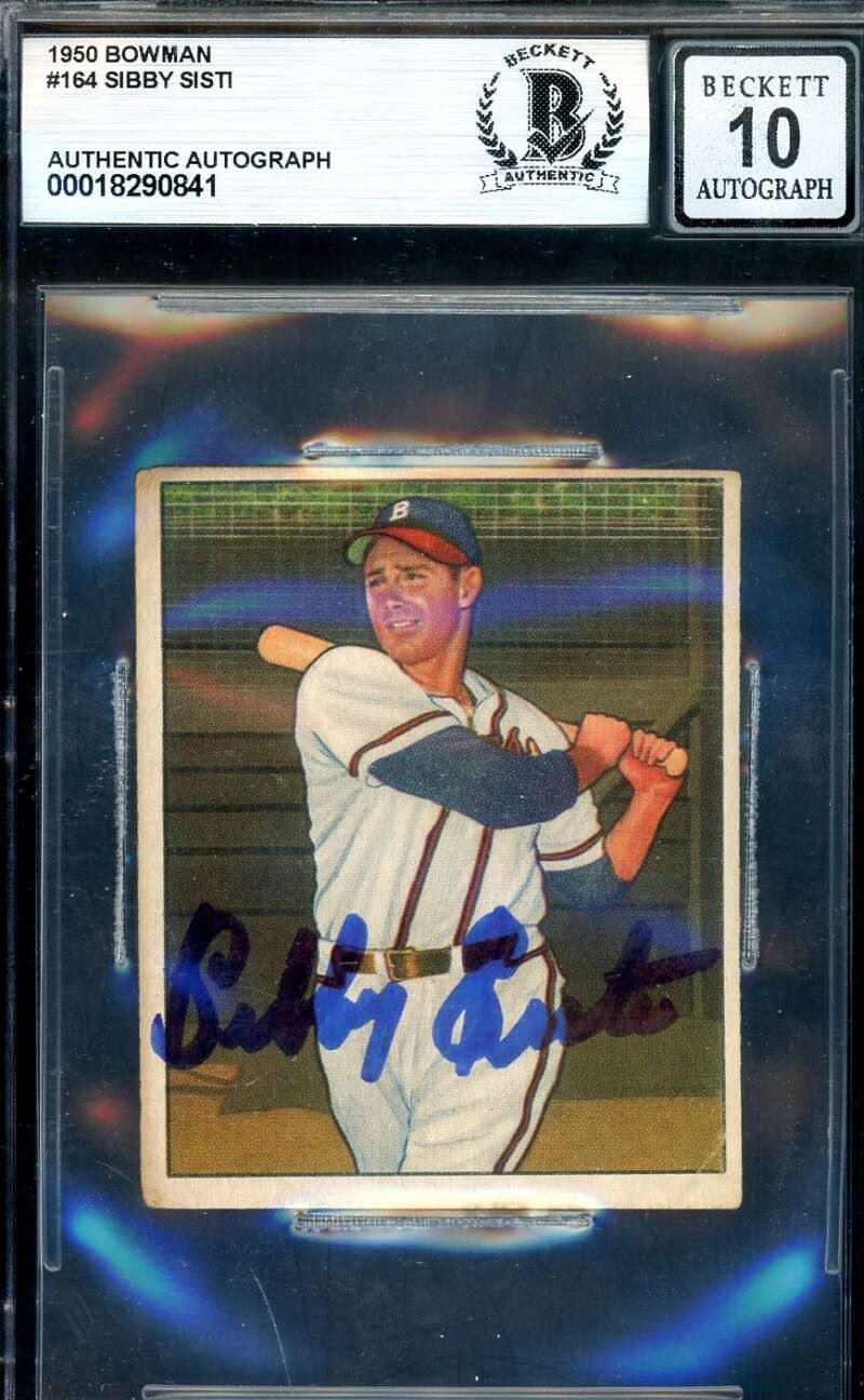 Sibby Sisti Gem Mint 10 Beckett BAS Signed 1950 Bowman Autographed