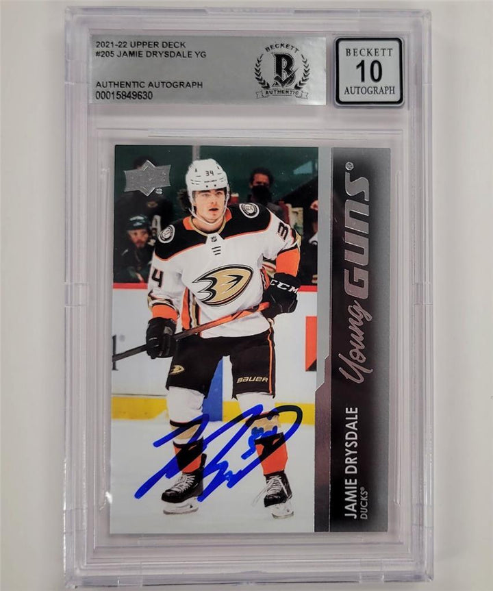 Jamie Drysdale signed 2021-22 UD Young Guns #205 RC card Ducks BAS 10 auto