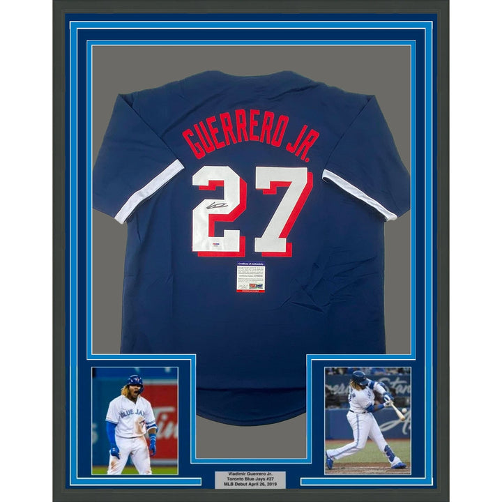 Framed Signed Vladimir Vlad Guerrero Jr 35x39 Blue Jersey PSA COA
