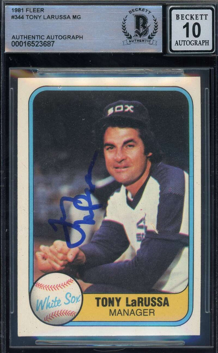 Tony LaRussa Gem Mint 10 Beckett BAS Signed 1981 Fleer Autograph