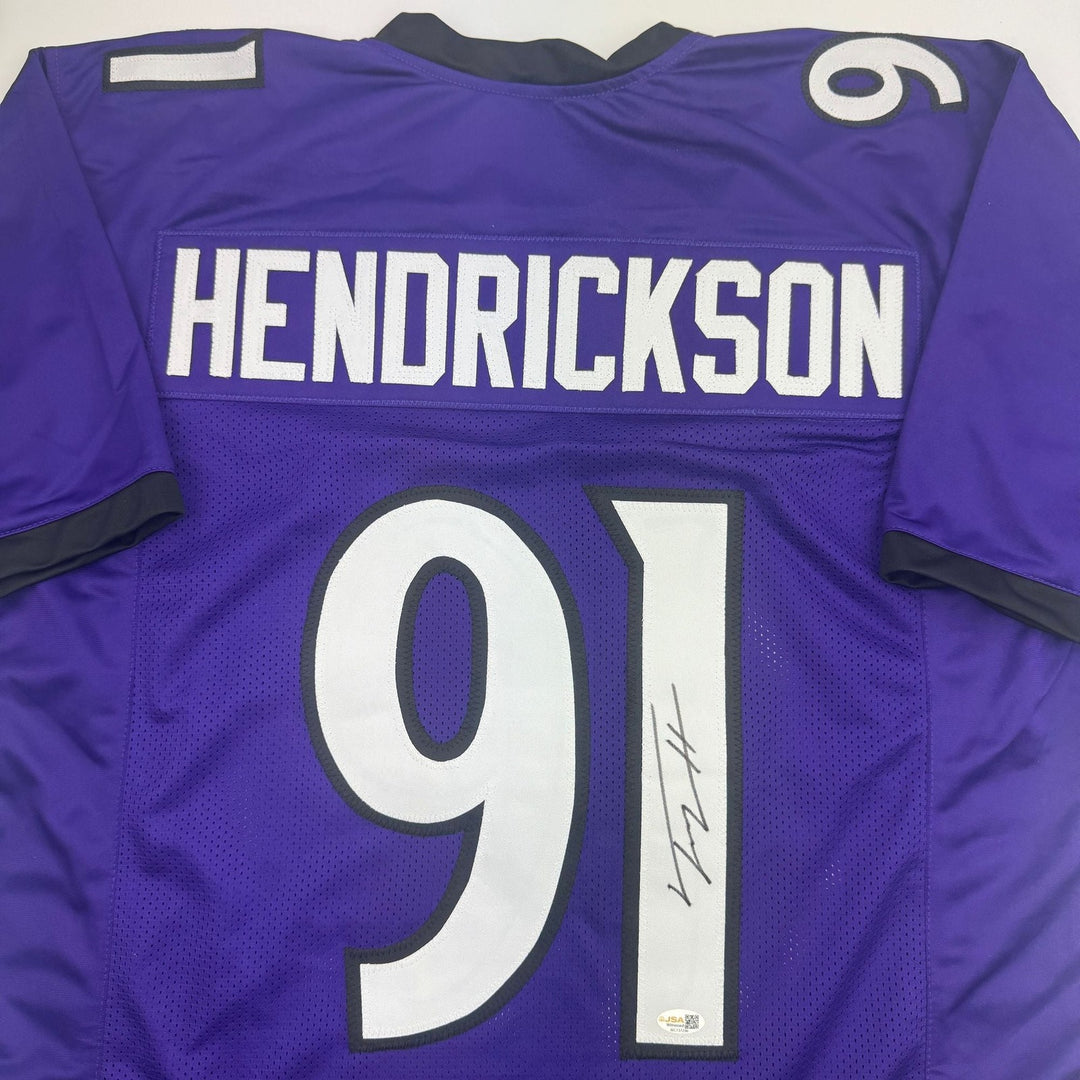 Autographed/Signed Trey Hendrickson Baltimore Purple Jersey BAS COA