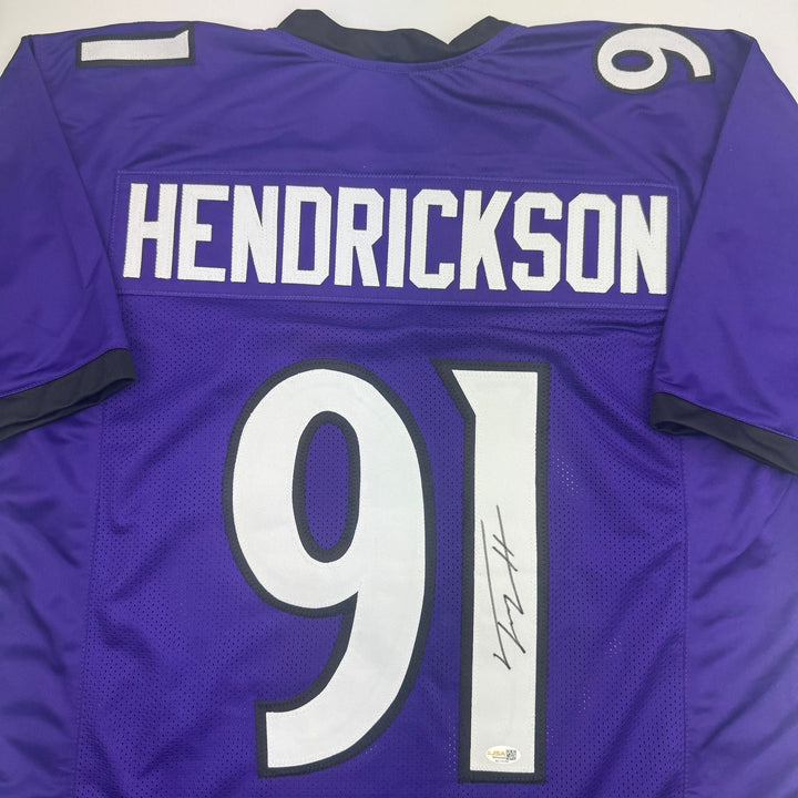 Autographed/Signed Trey Hendrickson Baltimore Purple Jersey BAS COA