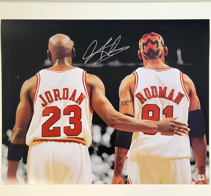 Dennis Rodman autograph signed Chicago Bulls 16x20 photo w/ Michael Jordan ~ BAS