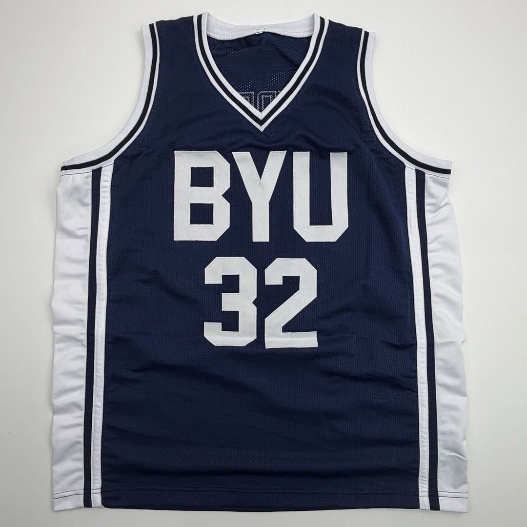 Autographed/Signed Jimmer Fredette BYU Blue College Jersey JSA COA