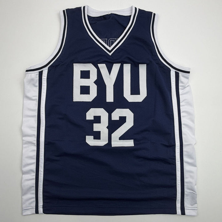 Autographed/Signed Jimmer Fredette BYU Blue College Jersey JSA COA