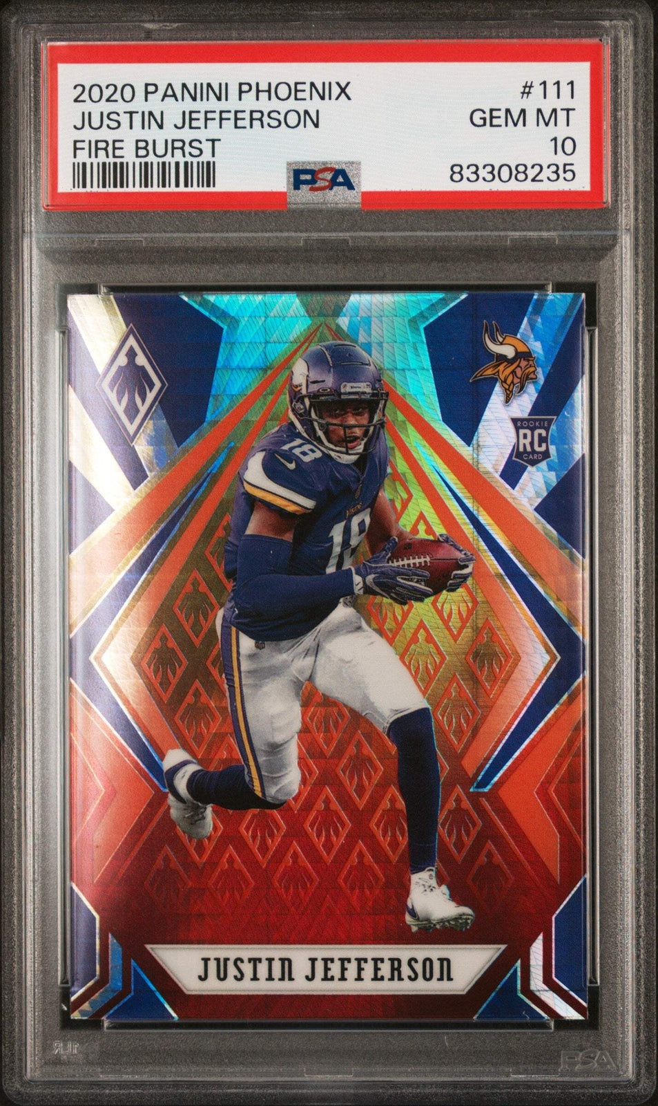Graded 2020 Panini Phoenix Justin Jefferson #111 Fire Burst Football Card PSA 10