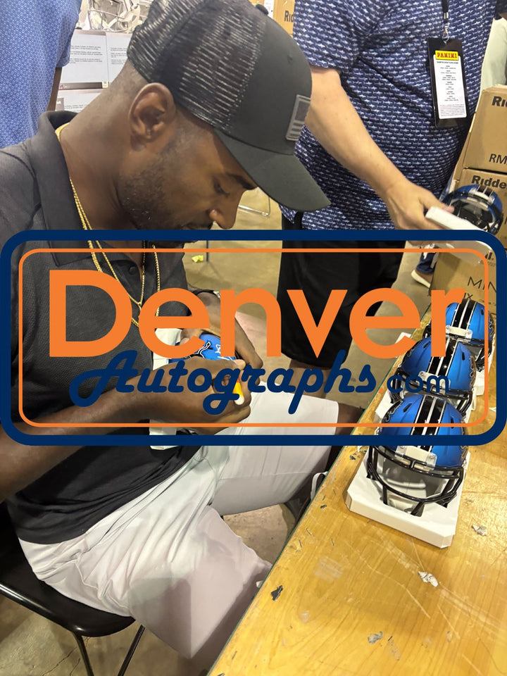 Calvin Johnson Autographed Detroit Lions 24 Alt Mini Helmet Beckett WIT 51770