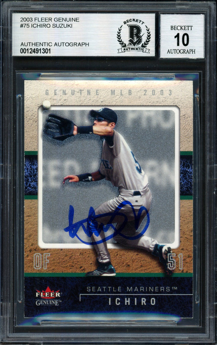 Ichiro Suzuki Auto 2003 Fleer Genuine Card 75 Mariners Auto 10 Beckett #12491301
