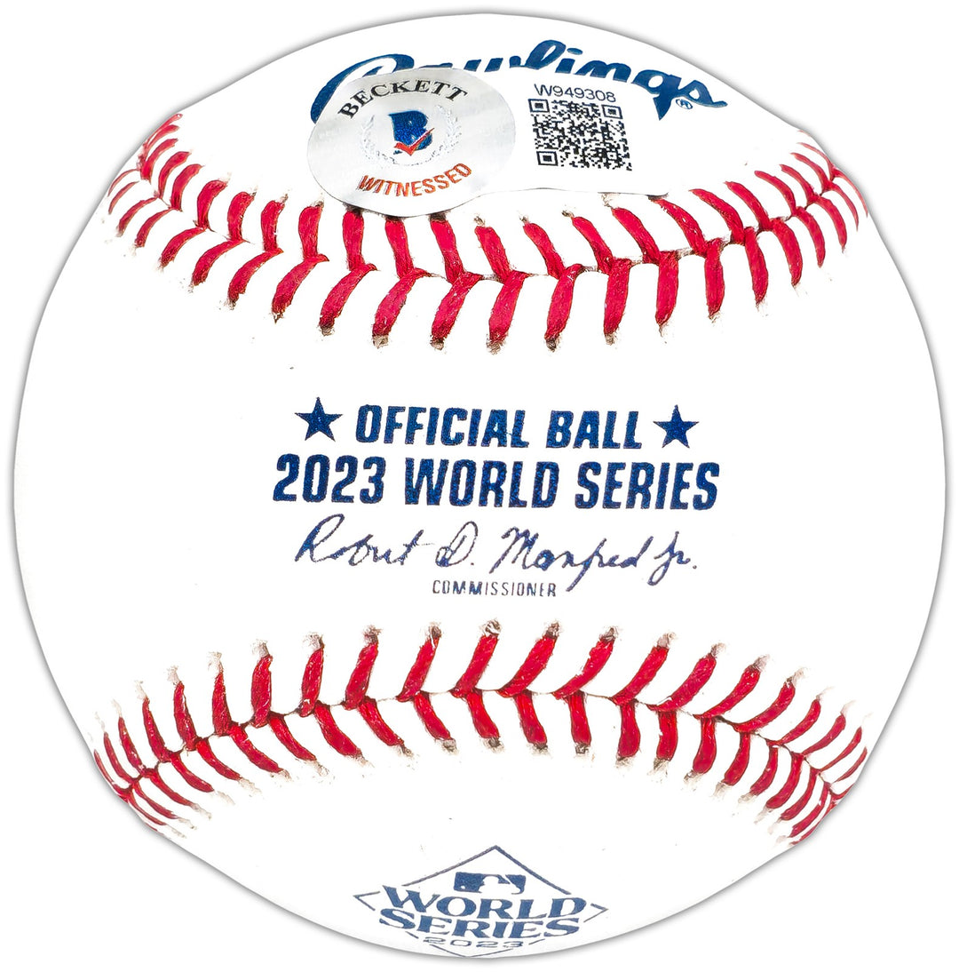 Evan Carter Auto Official 2023 WS Logo MLB Baseball Rangers 23 WS Champs Beckett