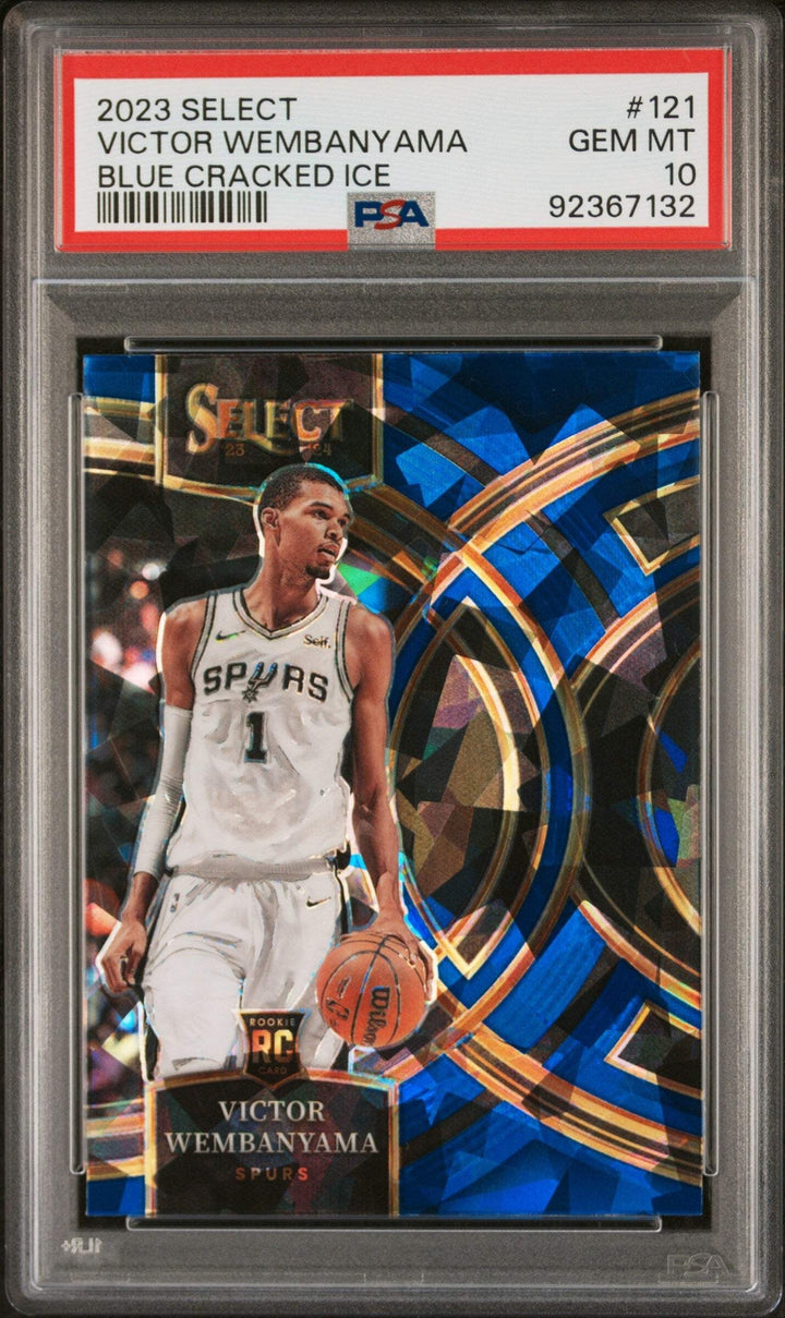Graded 2023 Select Victor Wembanyama #121 Blue CRCKED Ice Basketball Card PSA 10