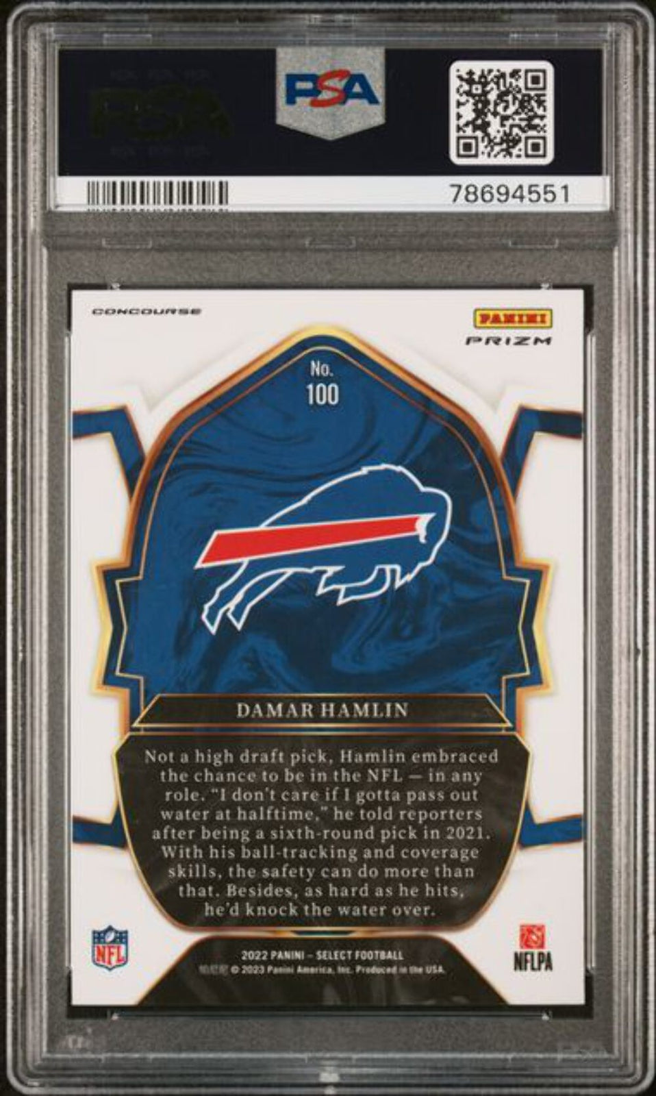 Graded 2022 Panini Select Damar Hamlin #100 Silver Prizm RC Football Card PSA 10