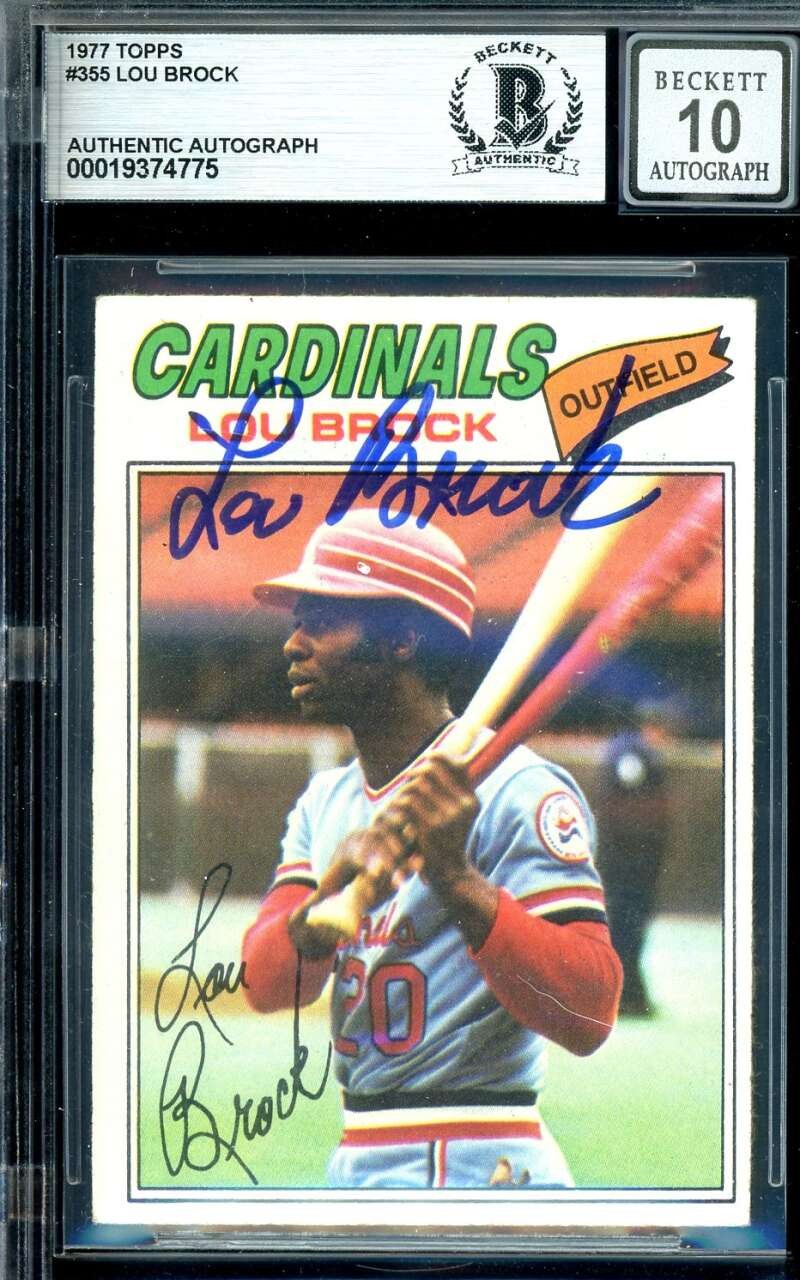 Lou Brock Gem Mint 10 Beckett BAS Signed 1977 Topps Autograph