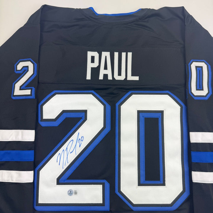 Autographed/Signed Nick Paul Tampa Bay Black Hockey Jersey Beckett BAS COA