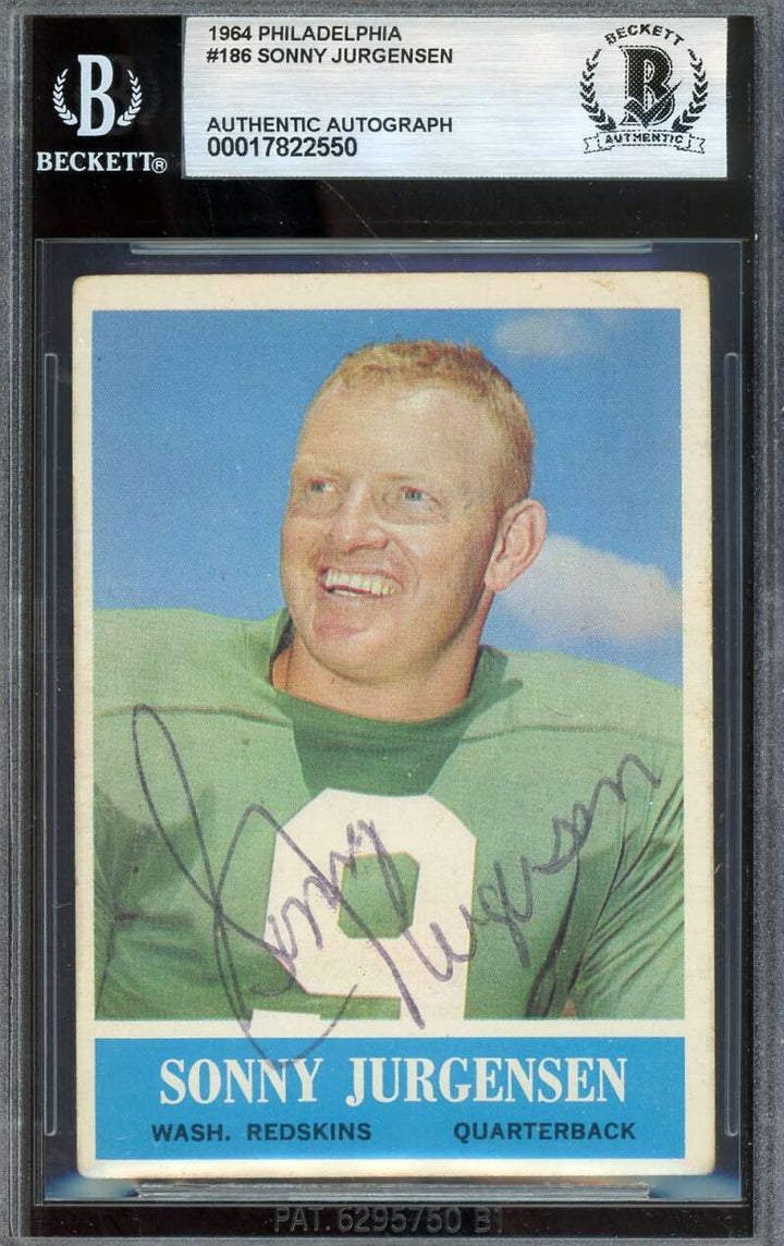 Sonny Jurgensen Beckett BAS Signed 1964 Philadelphia Gum Autograph