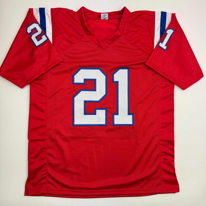 Autographed/Signed Jaylinn Hawkins New England Red Jersey Beckett BAS COA