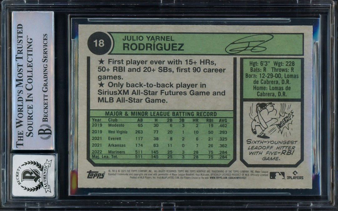 Julio Rodriguez Signed 2023 Topps Heritage Card 18 Mariners Auto GM 10 Beckett