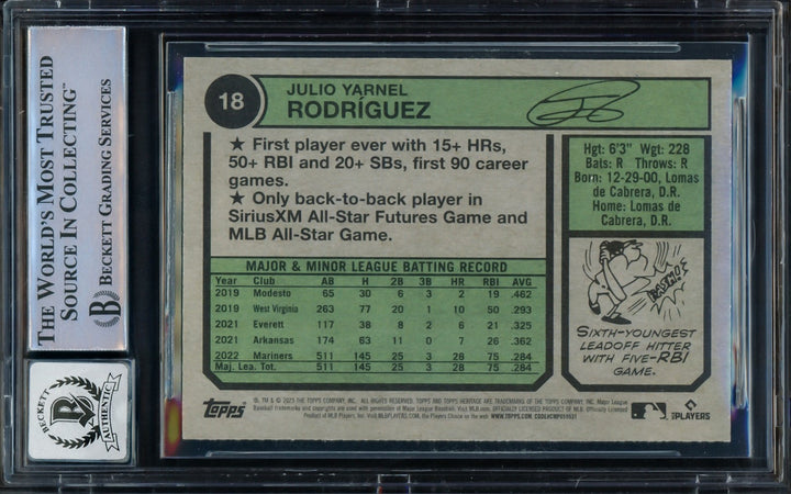 Julio Rodriguez Signed 2023 Topps Heritage Card 18 Mariners Auto GM 10 Beckett