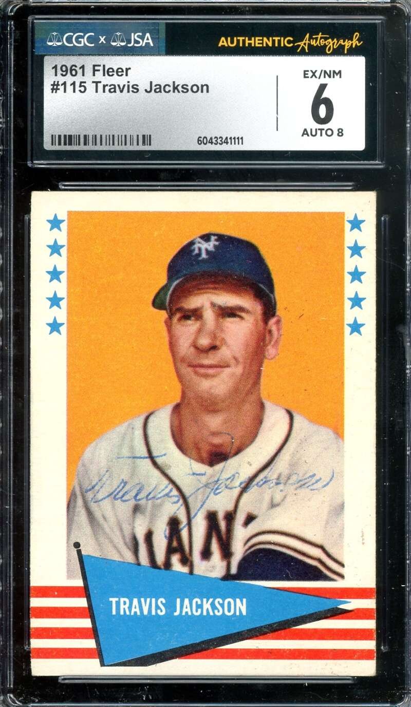 Travis Jackson CGC JSA Coa Signed 1961 Fleer Autograph