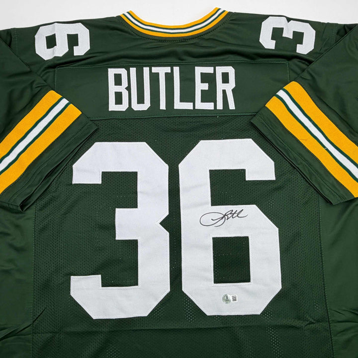 Autographed/Signed Leroy Butler Green Bay Green Football Jersey Beckett BAS COA
