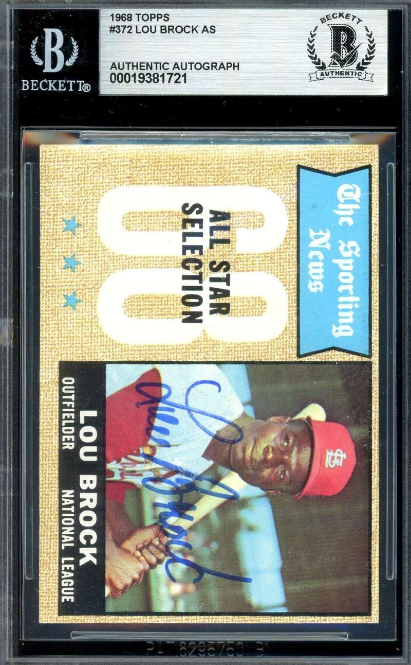 Lou Brock Beckett BAS Signed 1968 Topps All Star Autograph Cardinals