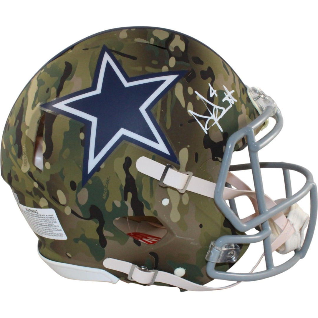 Dak Prescott Autographed Dallas Cowboys Authentic Camo Helmet BAS 32775
