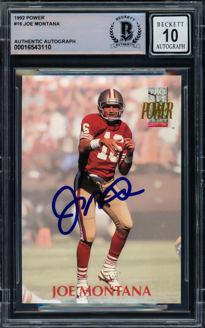 Joe Montana Signed 1992 Pro Set Power Card 16 49ers Auto GM 10 Beckett