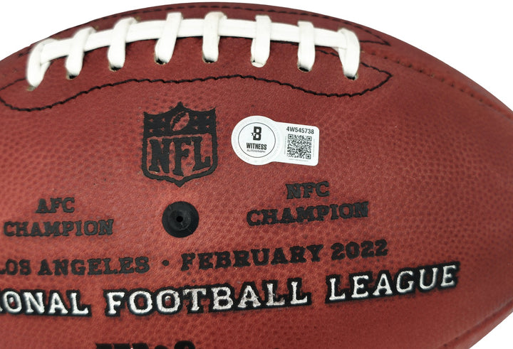 Aaron Donald Auto Rams Official Super Bowl LVI Logo Leather Football Beckett