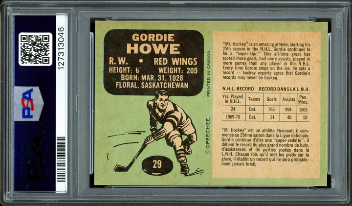 Gordie Howe Signed 1970 O-Pee-Chee Card 29 Red Wings PSA 8 Auto GM 10 PSA/DNA