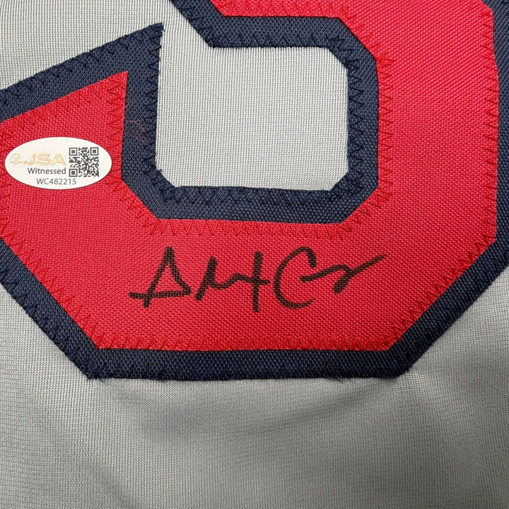 Framed Autographed/Signed Alex Cora 35x39 Boston Grey Jersey JSA COA