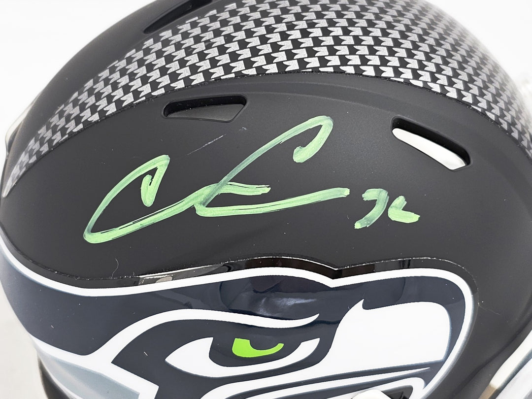 Chris Carson Signed Seahawks Flat Matte Black Speed Mini Helmet Fanatics Holo