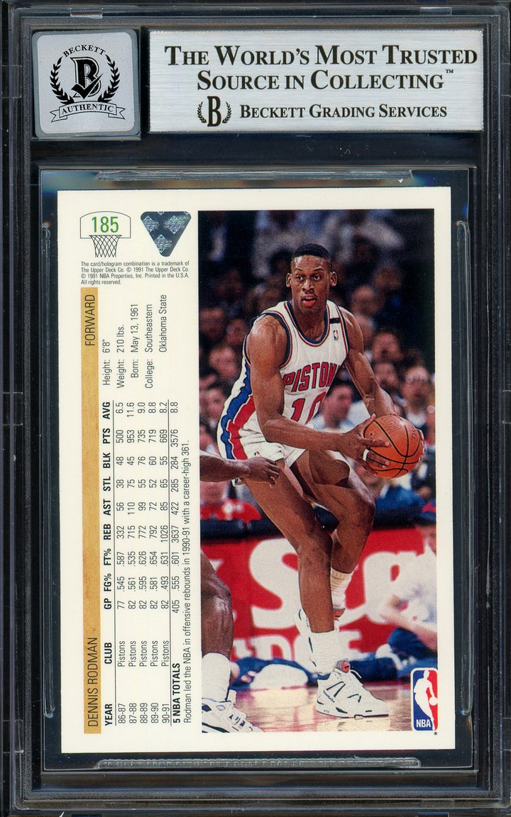 Dennis Rodman Signed 1991-92 Upper Deck Card 185 Pistons Auto GM 10 Beckett