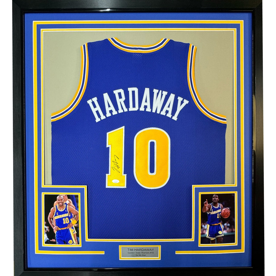 FRAMED Signed TIM HARDAWAY 35x39 Warriors Blue Jersey JSA COA Auto