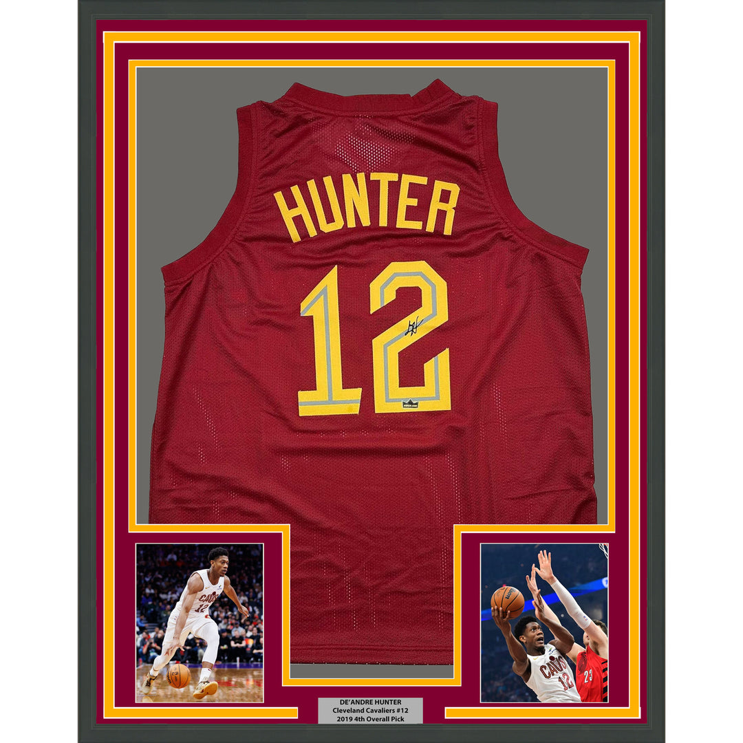 Framed Facsimile Autographed De’Andre Hunter 35x39 Red Reprint Laser Auto Jersey