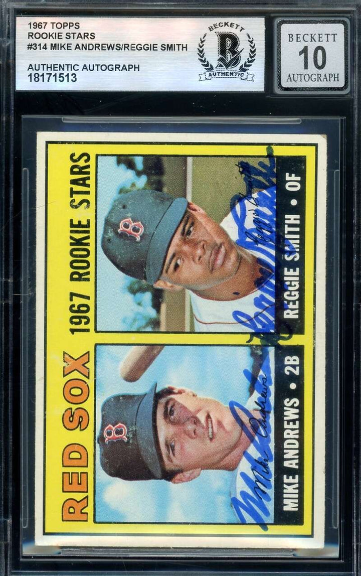 Mike Andrews Reggie Smith Gem Mint 10 Beckett BAS Signed 1967 Topps Rookie Auto
