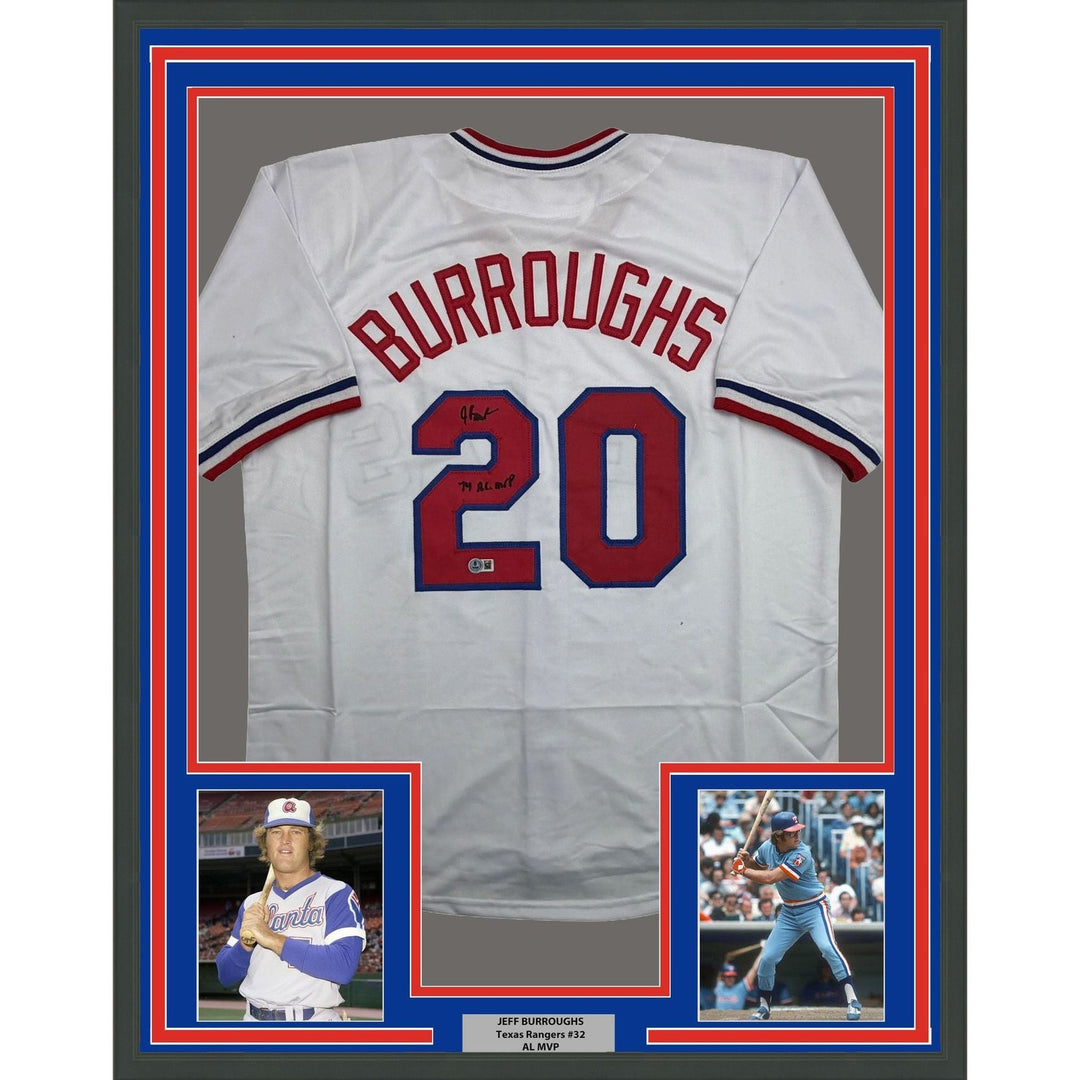 Framed Autographed/Signed Jeff Burroughs 35x39 Texas White Jersey BAS COA