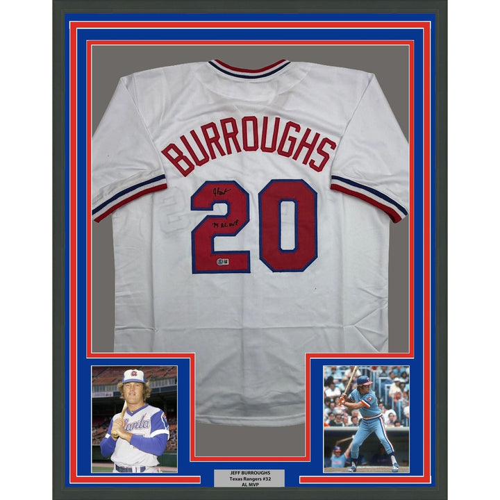 Framed Autographed/Signed Jeff Burroughs 35x39 Texas White Jersey BAS COA