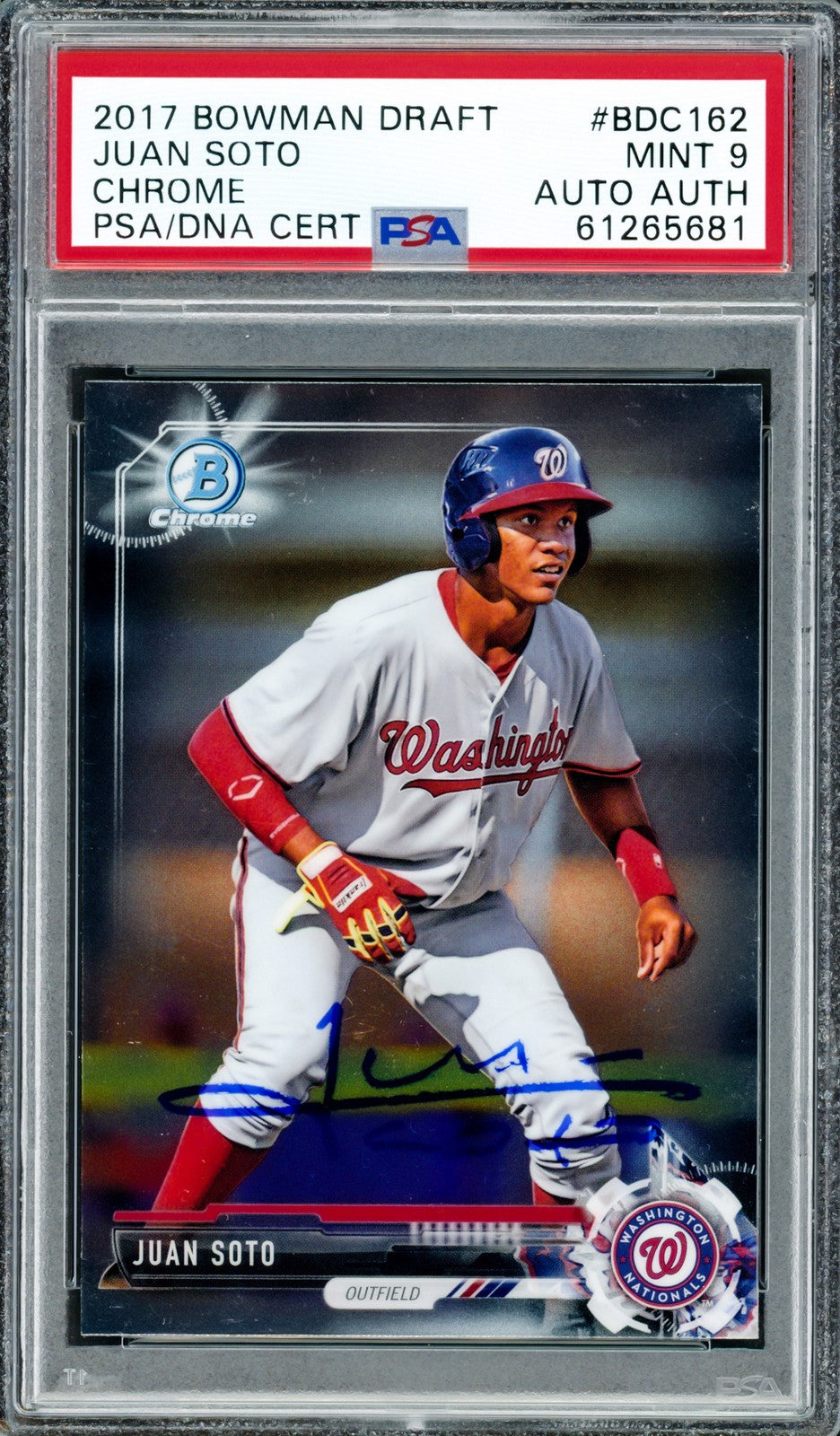 Juan Soto Auto 2017 Bowman Draft Chrome RC BDC162 Mets PSA 9 (Bubbling) PSA/DNA