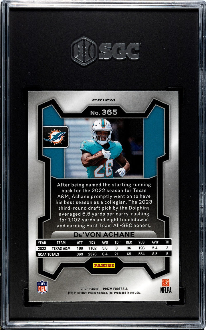 De'Von Achane 2023 Panini Lazer Prizm Rookie Card #365- SGC Graded 10 Gem Mint