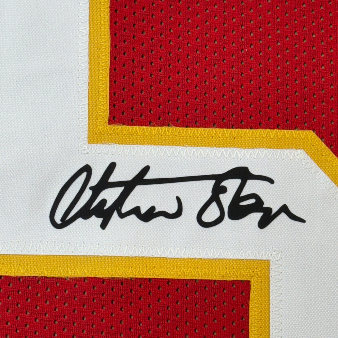 Framed Facsimile Autographed Christian Okoye 33x42 Red Reprint Laser Auto Jersey