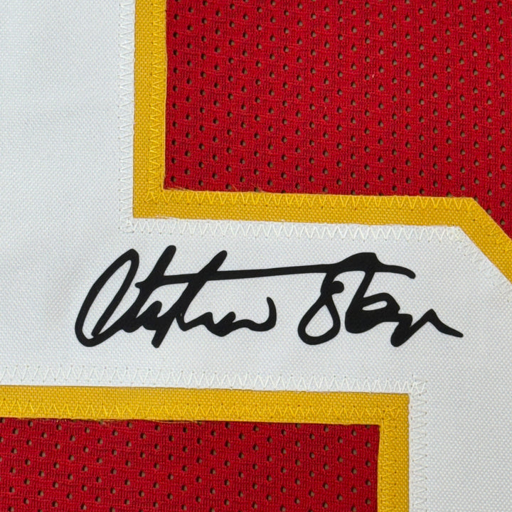 Framed Facsimile Autographed Christian Okoye 33x42 Red Reprint Laser Auto Jersey
