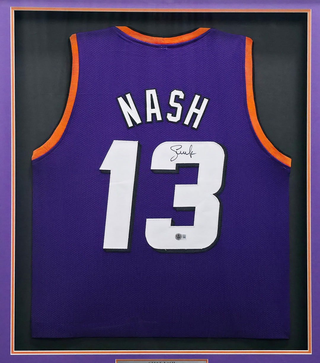 Phoenix Suns Steve Nash Signed Framed Purple Jersey Beckett BAS Witness