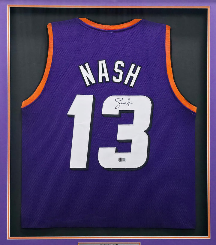 Phoenix Suns Steve Nash Signed Framed Purple Jersey Beckett BAS Witness